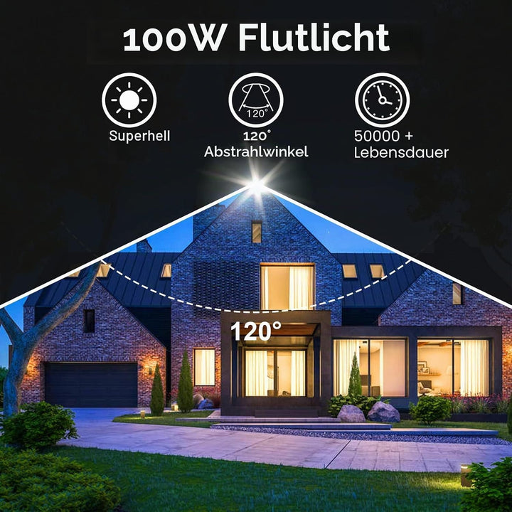 Indmird LED Strahler Aussen 100W, 2 Stücke Superhell 10000LM LED Fluter 6500K Kaltweiss LED Scheinwe