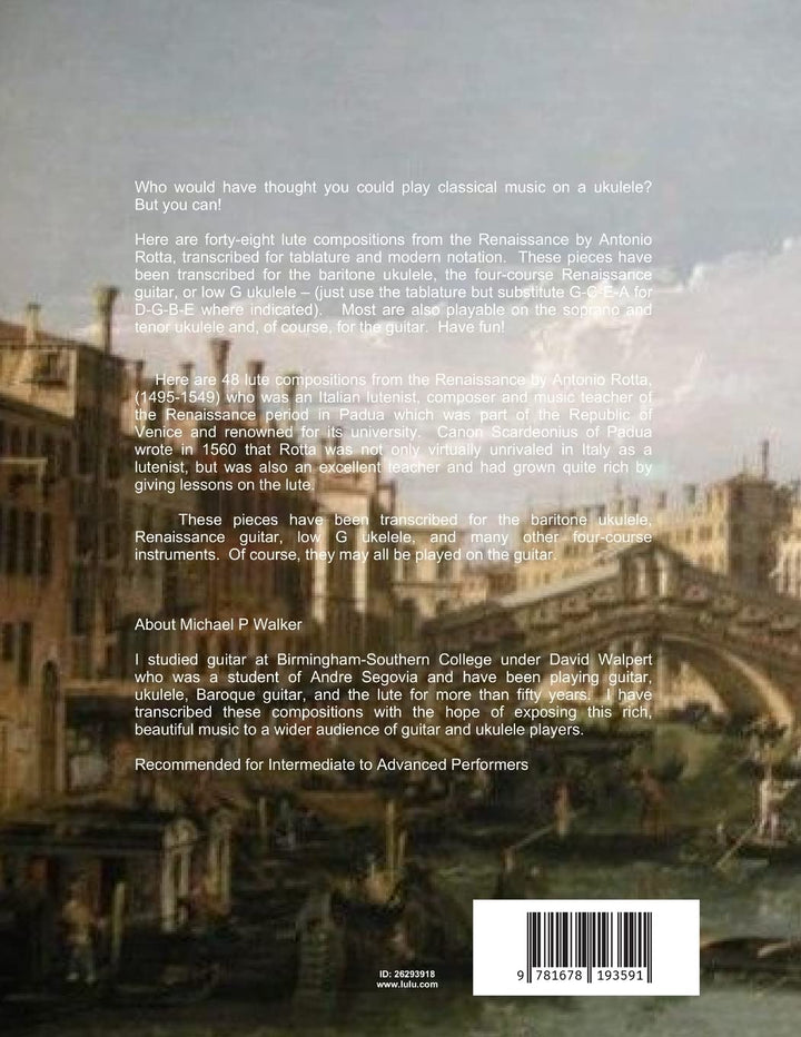 Antonio Rotta Intabolatura de Lauto Lute Music of the Renaissance Transcribed for Baritone Ukulele a