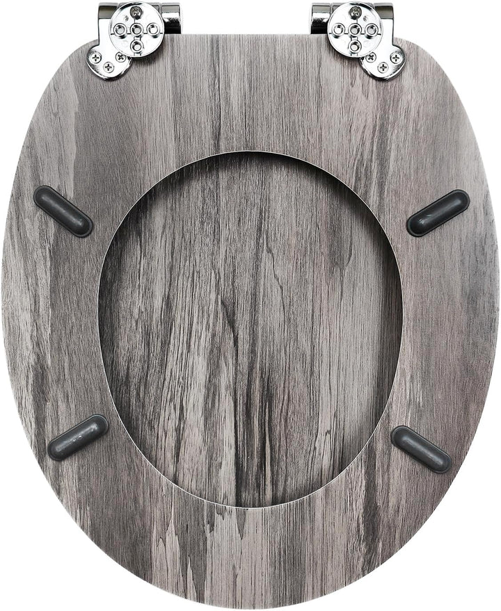 WC Sitz mit Absenkautomatik, Toilettendeckel aus MDF Holz, Toilettensitz mit Holzoptik-Furnier (dunk