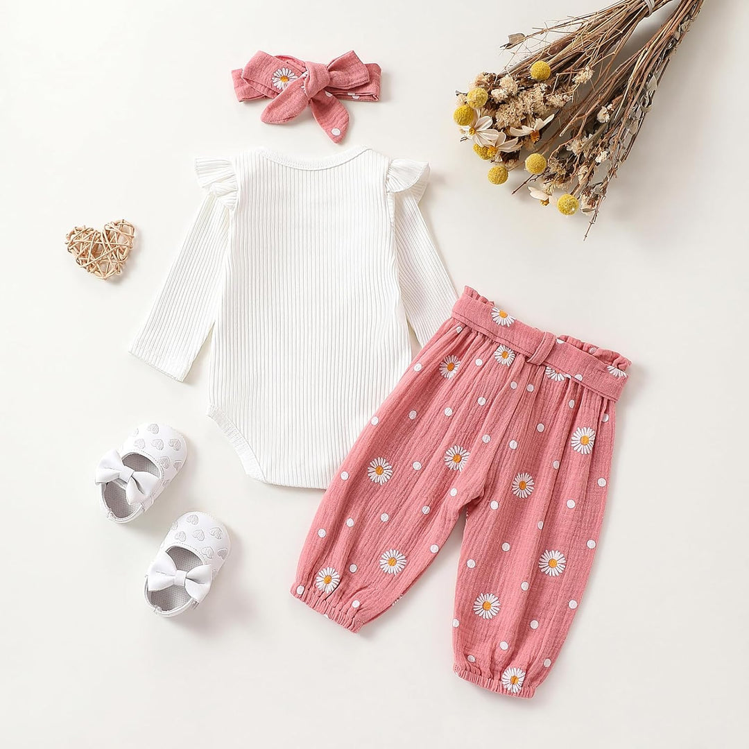 Baby Mädchen Kleidung Set Neugeborene Langarm Strampler + Lange Hose + Stirnband 3 Pcs Herbst Winter