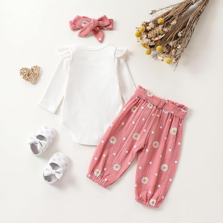 Baby Mädchen Kleidung Set Neugeborene Langarm Strampler + Lange Hose + Stirnband 3 Pcs Herbst Winter