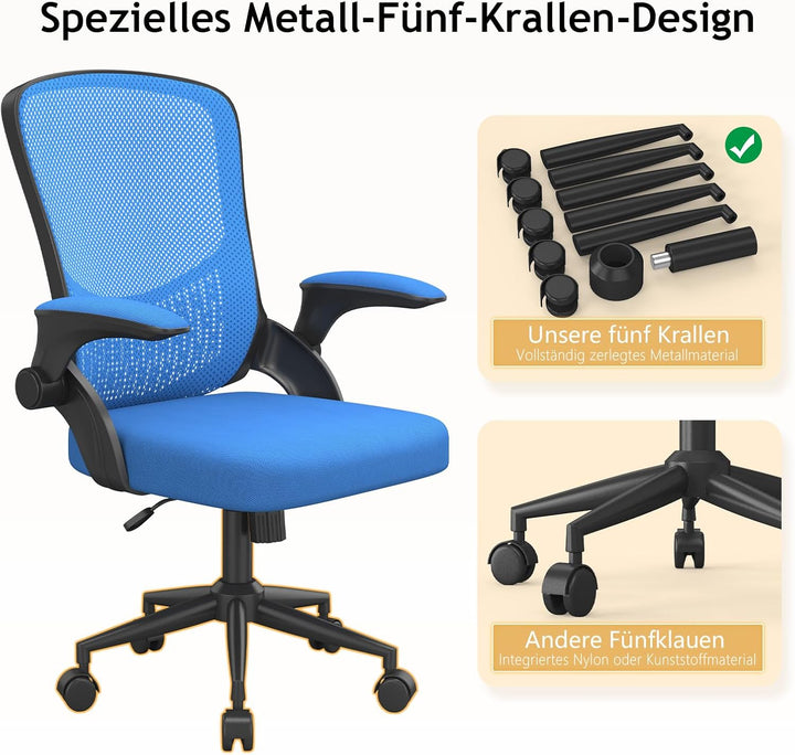 naspaluro Ergonomischer Bürostuhl, Schreibtischstuhl mit 90° Klappbaren Armlehnen, Einzigartige Lend