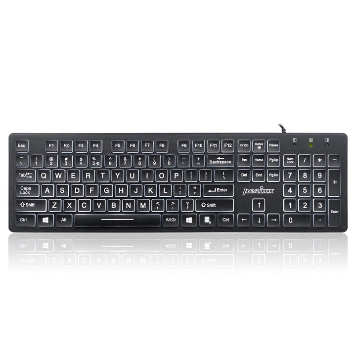 Perixx PERIBOARD-317 USB-Tastatur mit kabelgebunden, beleuchtet, Big Print Letter mit weiss beleucht