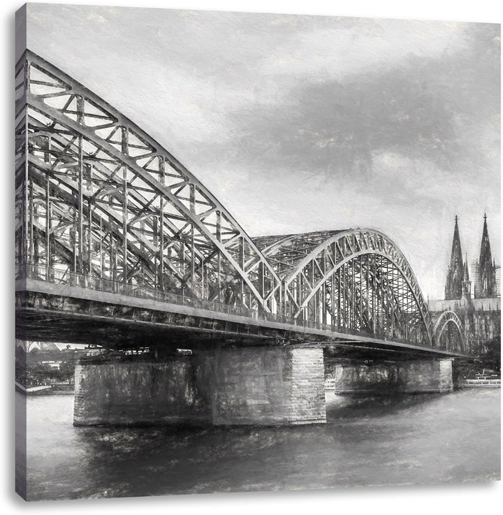 Pixxprint Hohenzollern Brücke und Kölner Dom, Format: 70x70 auf Leinwand, 70x70
