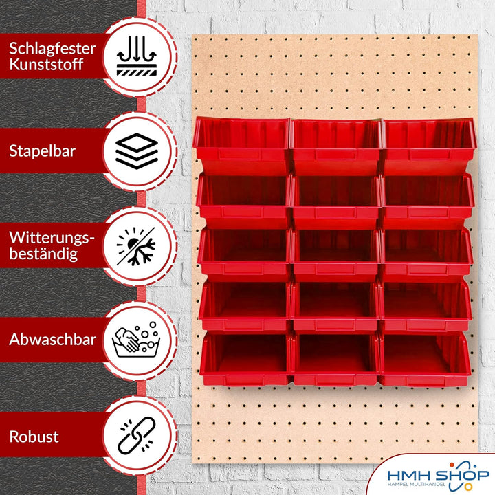 HMH 5x Stapelboxen Rot Grösse 4 Werkstatt Garage Keller Sichtlagerboxen 340x222x157mm Lagerboxen rot