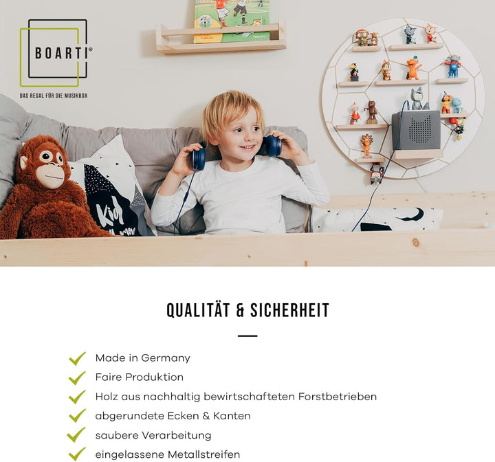 BOARTI das Original Kinder Regal Buchstabe „L“, small in Lindgrün - geeignet für die Toniebox und ca
