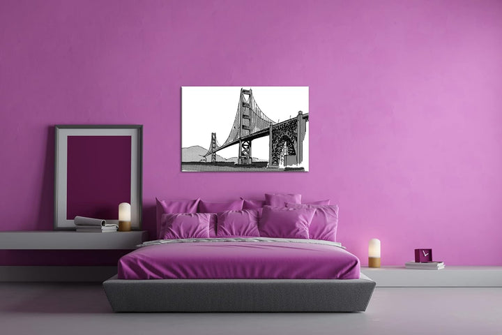 deyoli Illustrierte Fluss-Brücke Format: 80x60 als Leinwand, Effekt: Schwarz&Weiss, Motiv fertig ger