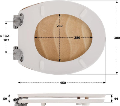 'aquaSu® WC-Sitz mit Absenkautomatik, Maritim Dekor Muschelsucher, High Gloss Toilettensitz mit Holz