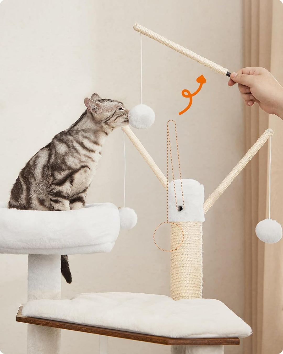 Feandrea Kratzbaum mit Katzenklo-Schrank, 150 cm hoch, 2-in-1 Katzenbaum, Schrank für Katzentoilette