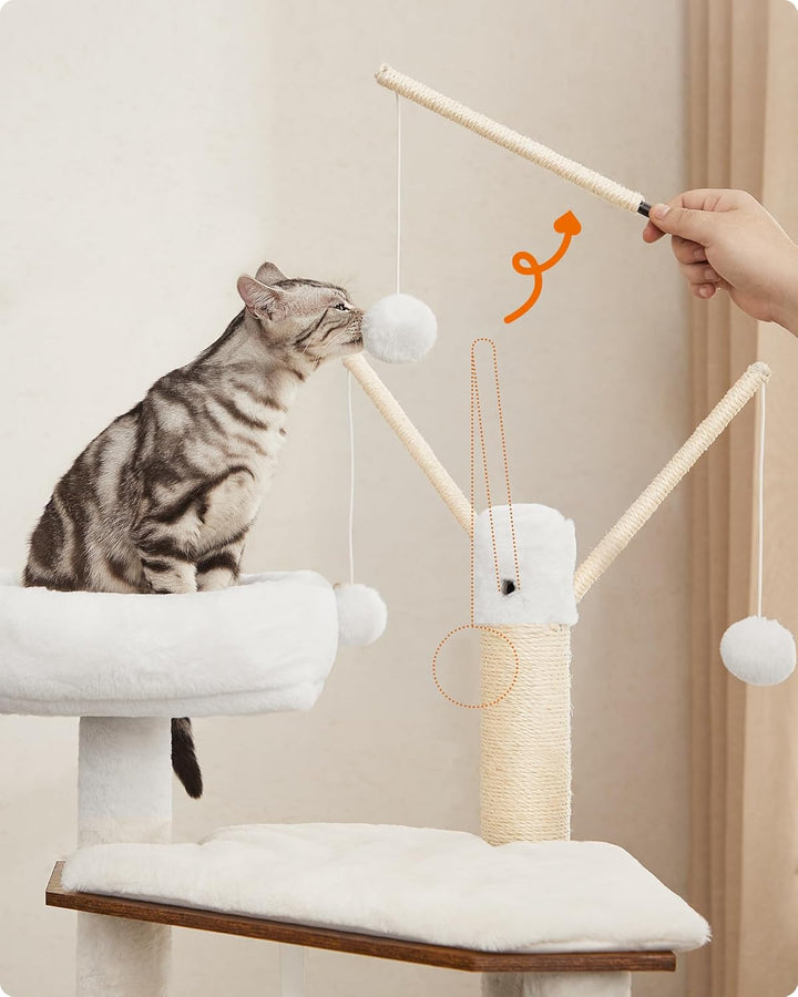 Feandrea Kratzbaum mit Katzenklo-Schrank, 150 cm hoch, 2-in-1 Katzenbaum, Schrank für Katzentoilette