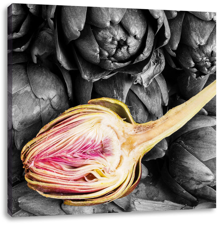 Pixxprint Aufgeschnittene Artischocke als Leinwandbild Quadratisch/Grösse: 70x70 / Wandbild/Kunstdru