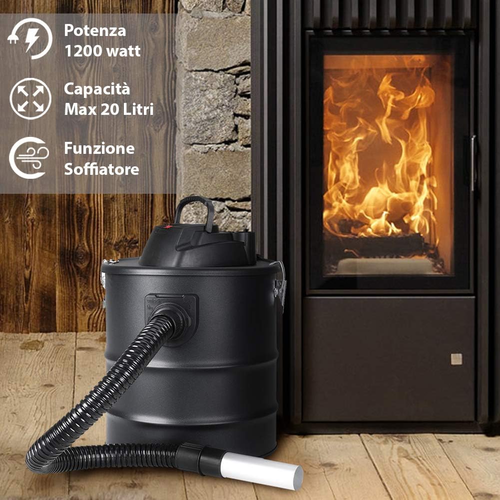 BAKAJI 2in1 Aschesauger 1200W Kaminsauger für Kamin - 20L Volumen - Saug- und Blasfunktion mit Hepaf