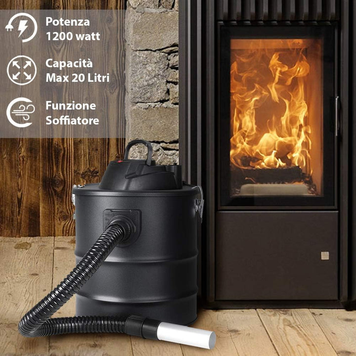 BAKAJI 2in1 Aschesauger 1200W Kaminsauger für Kamin - 20L Volumen - Saug- und Blasfunktion mit Hepaf