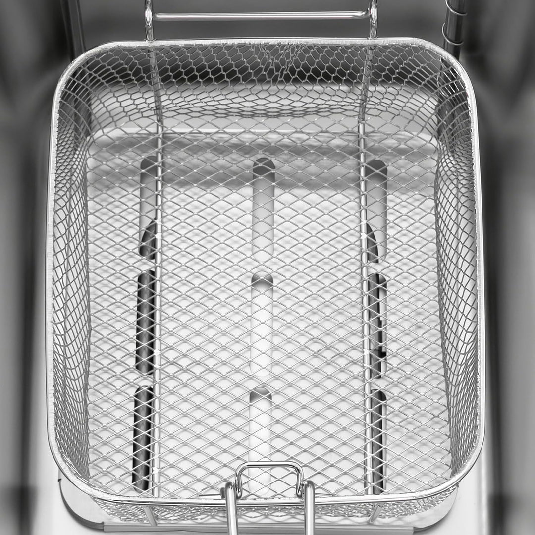 Elektrische Fritteuse 2500W Kommerzielle 6L Edelstahl Fritteuse mit Ölabtropfkorb und Deckel, Temper