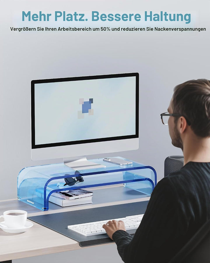 Monitorständer Acryl 2er-Set, 2-Ebenen Bildschirmerhöhung Modular, PC Monitor-Erhöhung, Schreibtisch