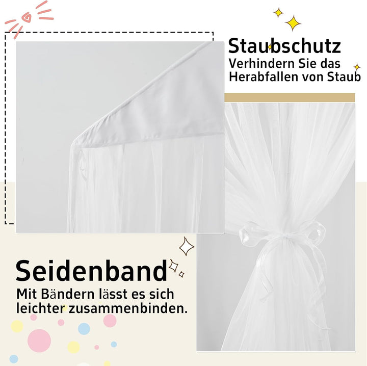 GFCC Prinzessinnen Bettvorhang für Hausbett mit dreieckigem Dach, Weiss Himmelbett Moskitonetz Balda