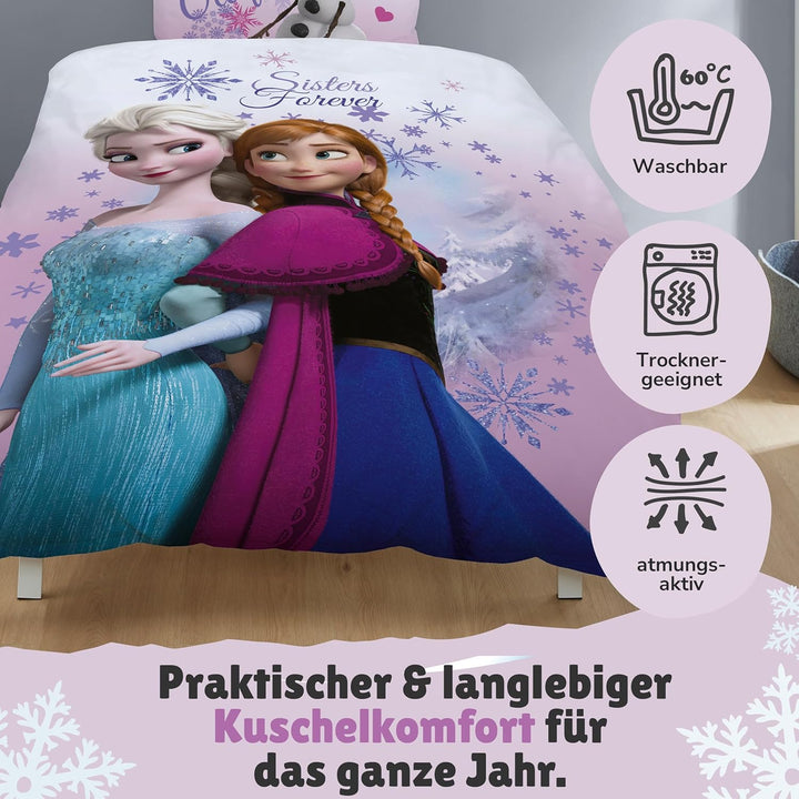 Disney CTI 43999 Bettwäsche Frozen/Ice Queen, Pink Mountain Linen 135 x 200 cm 80 x 80 cm