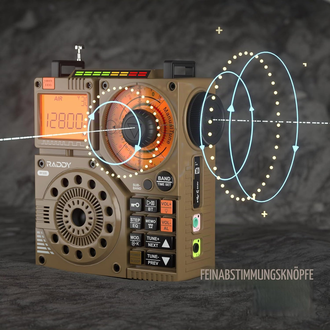 Raddy RF320 Kurzwellenradio mit App-Steuerung, FM/AM/VHF/SW/AIR-Empfänger unterstützt Bt/TF-Karte, w
