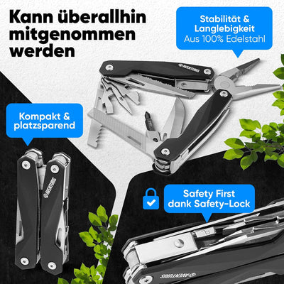 AVENTURIS® Multitool-Werkzeug aus Edelstahl mit 21 Funktionen, Geschenk für Mann, Multi tool mit Zan