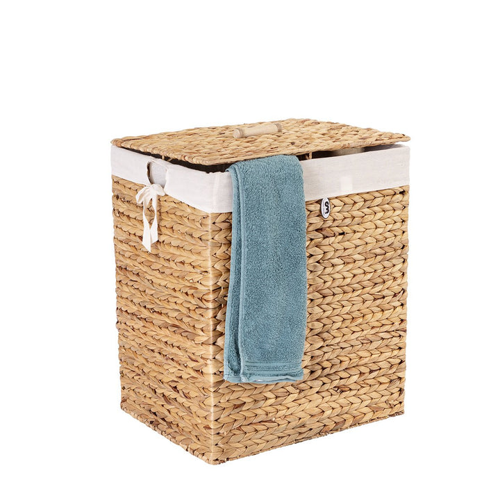 Casa Mina® Wäschekorb mit Deckel 39 x 30 x 50cm hoch I Atmungsaktiver Wäschekorb geflochten aus 100%