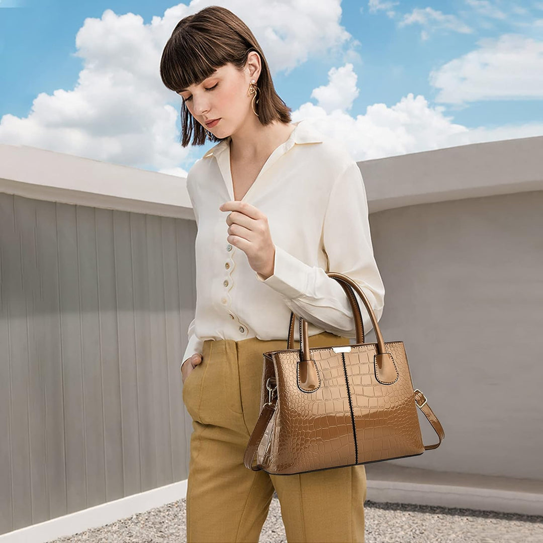 NICOLE &amp; DORIS Handtaschen Damen Mode Krokoprägung Henkeltasche Lackleder Handtasche Shopper Umhänge