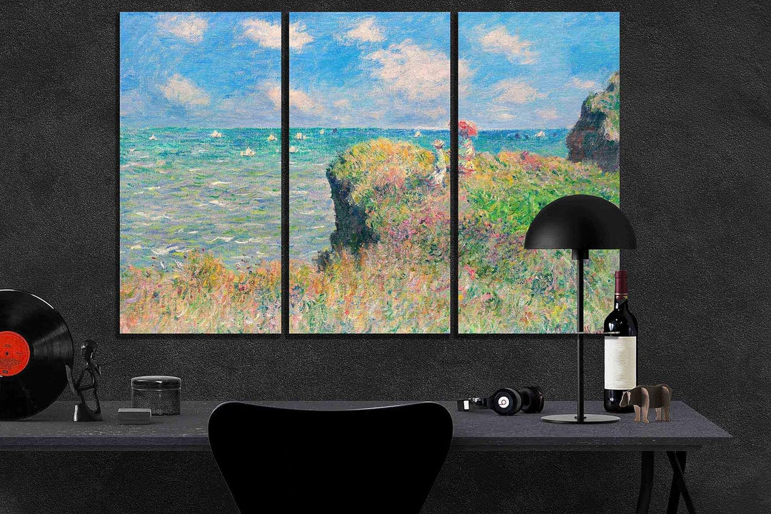 Kunstdruck auf Leinwand, gerahmt, Motiv "The Cliff Walk at Pourville", 50 x 25 cm, 3 Stück 50 x 25cm