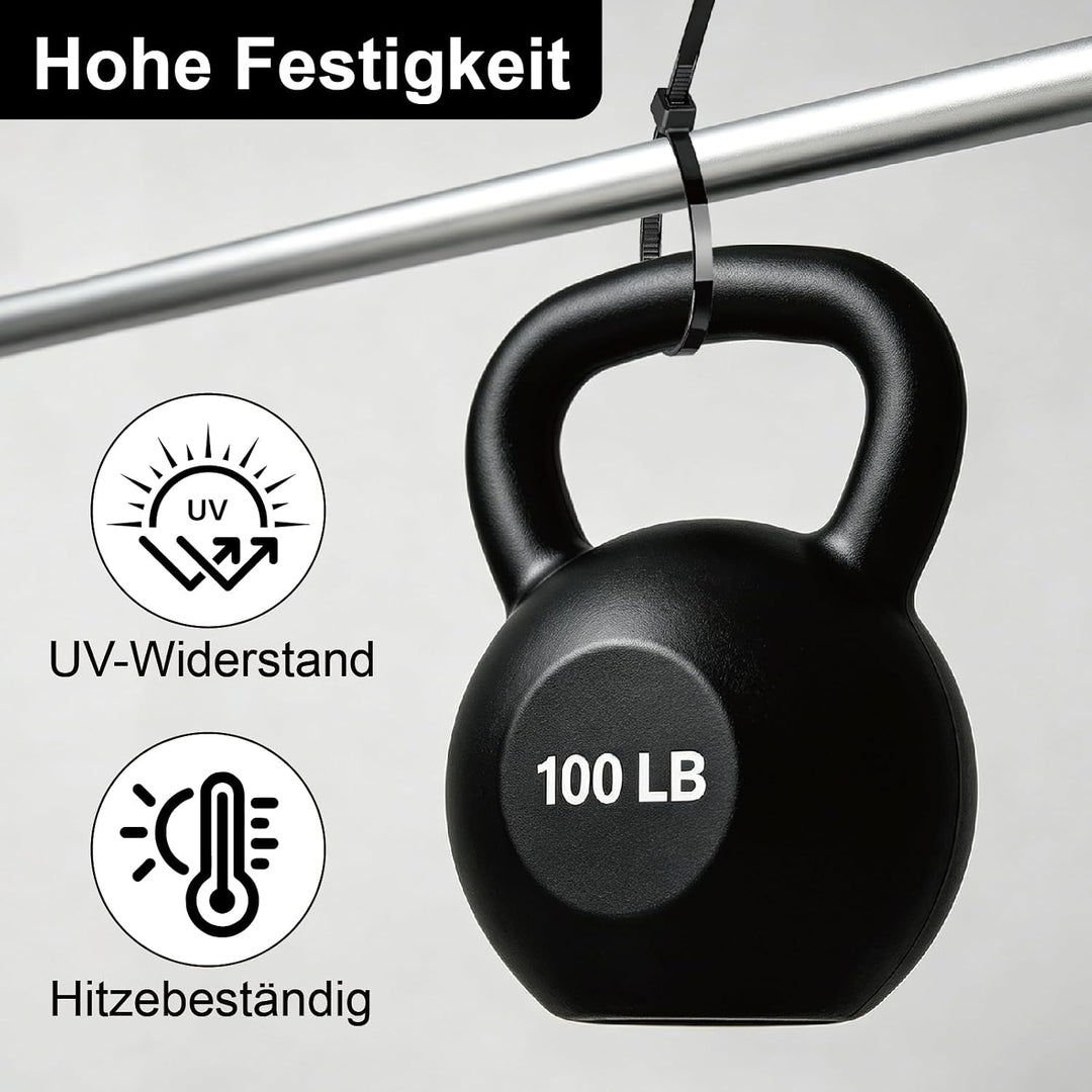 1000 Stück Kabelbinder Schwarz 300 mm x 4,8 mm | UV-beständig &amp; wetterfest | Zugfestigkeit 30 kg | s