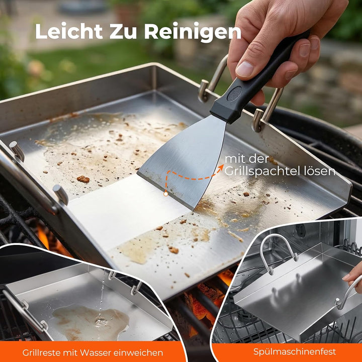 Plancha Grillplatte 40 x 30 cm, 4mm Edelstahl Platte hitzebeständig &amp; verformungsfrei, mit Grillspac