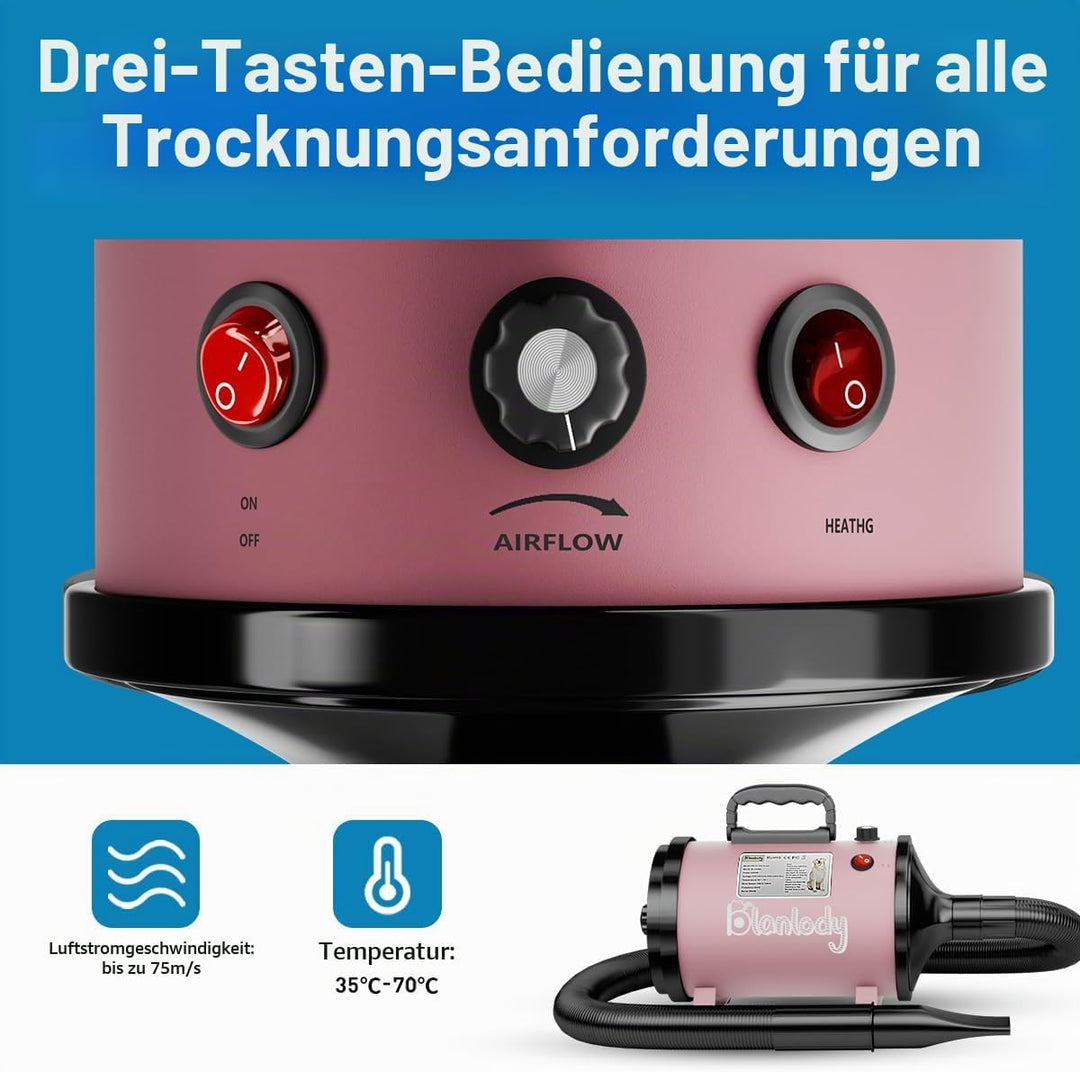 Hundefön Blower Sehr Leise 4.5 PS / 3200W Rosa, Rosa