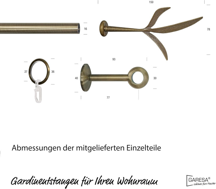 Garesa Gardinenstange Esperanca Ø 16mm, 1-läufig, Messing, antik I Rustikale Vorhangstange inkl. Rin