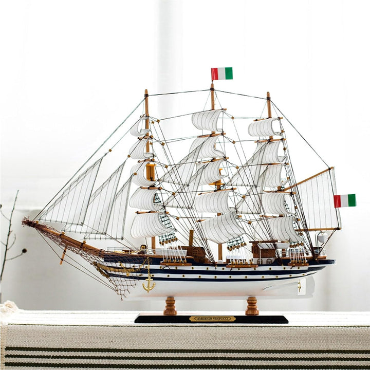 YLME Schiffsmodell aus Holz Amerigo Vespucci Segelboot Modell aus Massivholz Segelboot aus Holz Naut