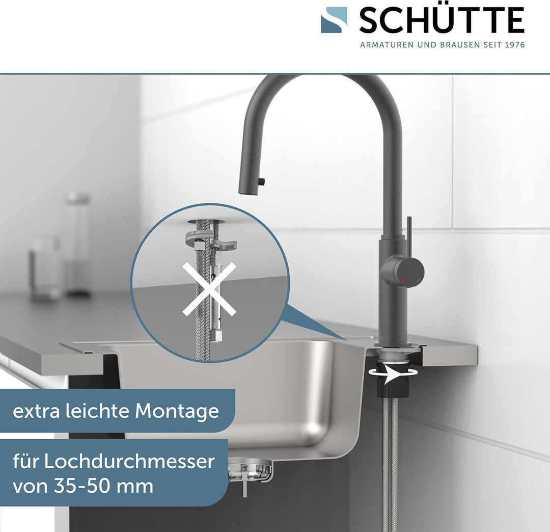 SCHÜTTE 79562 Blackpool Küchenarmatur mit ausziehbarer Geschirrbrause, 360 Grad Wasserhahn für die K