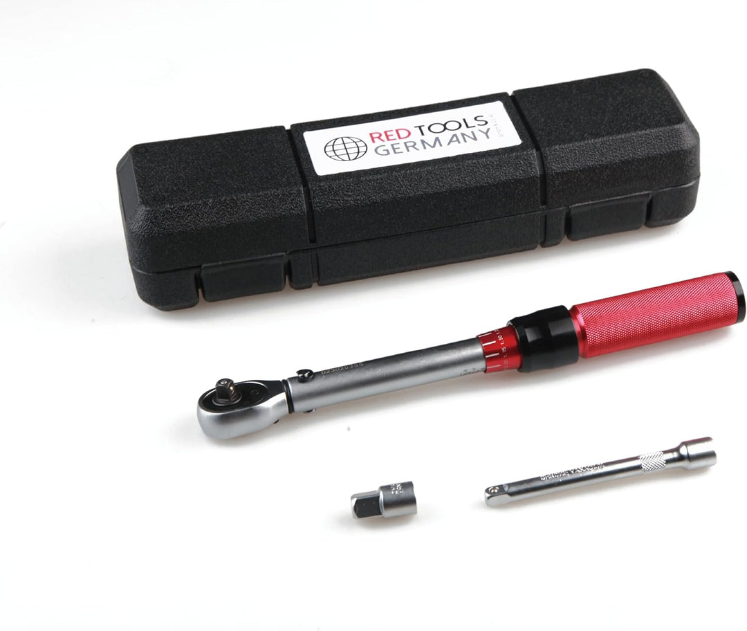 Red Tools Drehmomentschlüssel &amp; Aufbewahrungs-Koffer - 5-25 Nm 1/4 Zoll Antrieb - Radmutternschlüsse