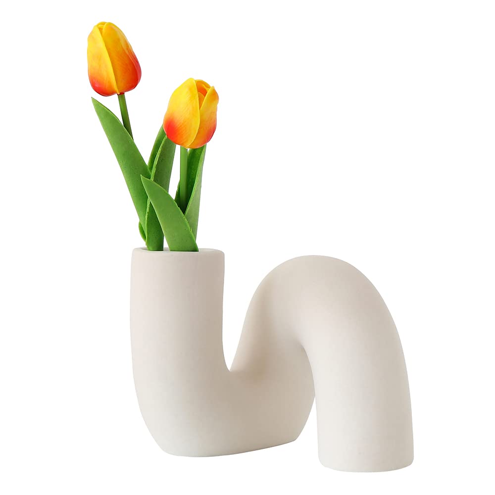 PhiDor Weisse gedrehte Keramik-Blumenvase zur Dekoration, Moderne, minimalistische Abstraktionsvasen