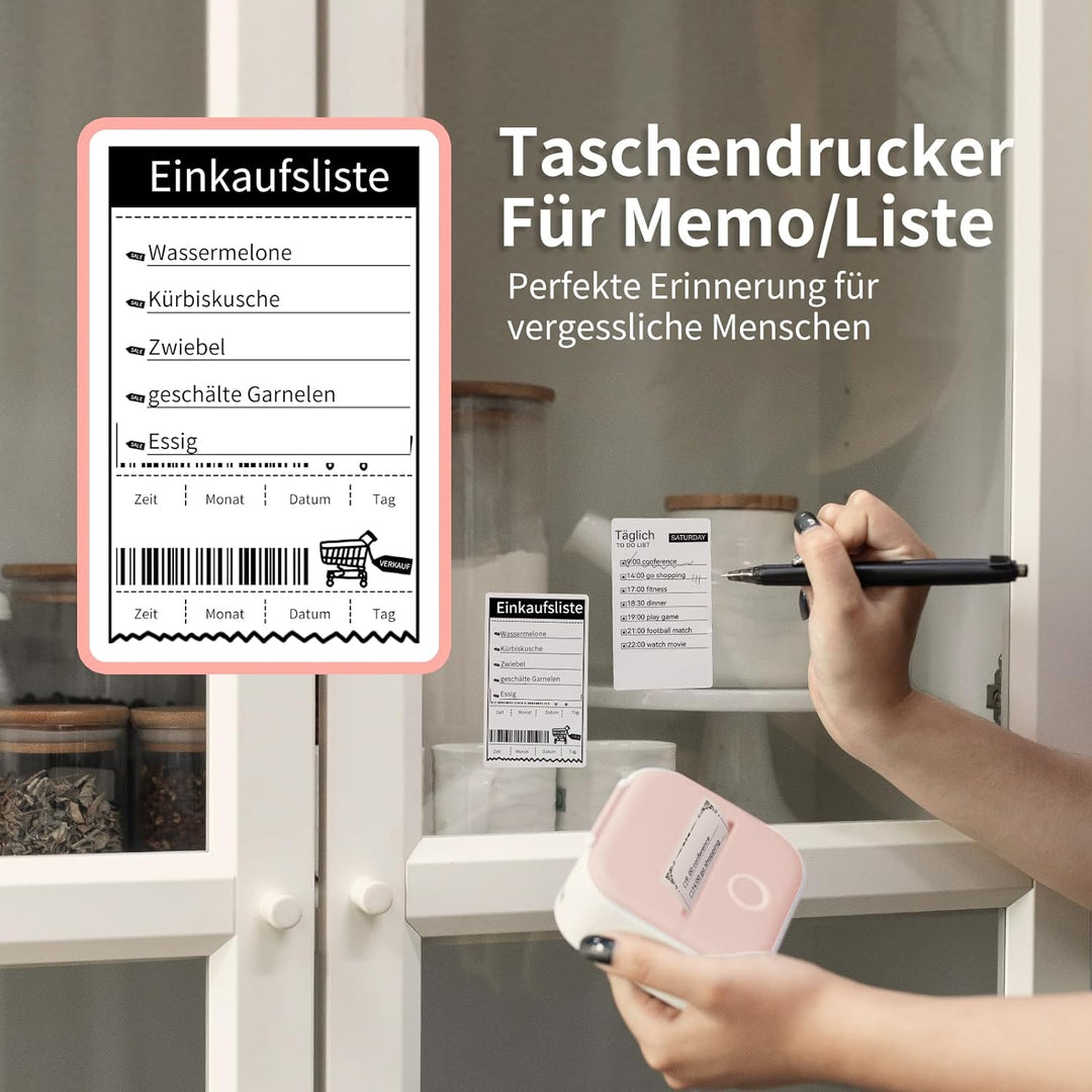 T02 Bluetooth Mini Drucker für Smartphone, tragbarer Fotodrucker fürs Handy, Etikettendrucker, Mobil