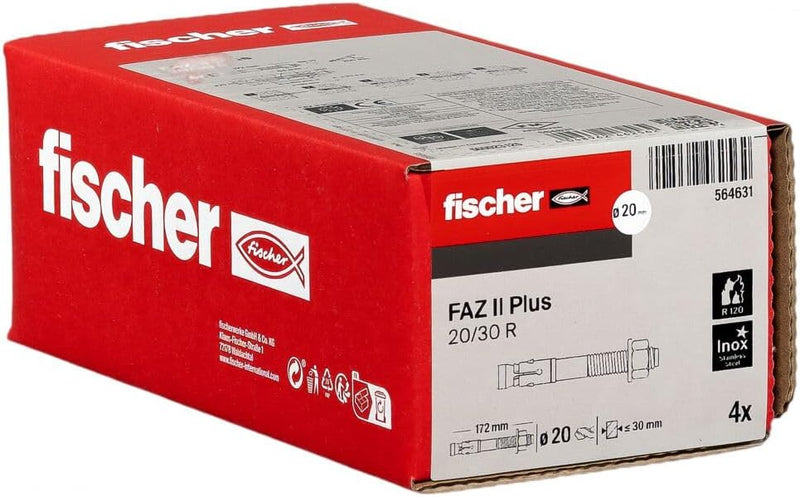 fischer Bolzenanker FAZ II Plus 20/30 R, Schwerlastanker aus Edelstahl mit hoher Tragfähigkeit, Anke