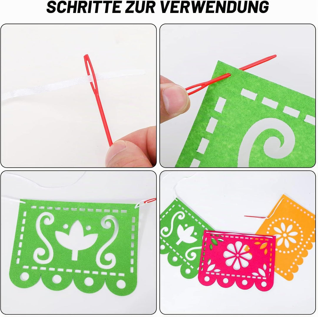 Qpout 4 Stück Mexikanisches Fiesta Party Filzbanner,Tag der Toten, Dia de Los Muertos, Papel Picado,