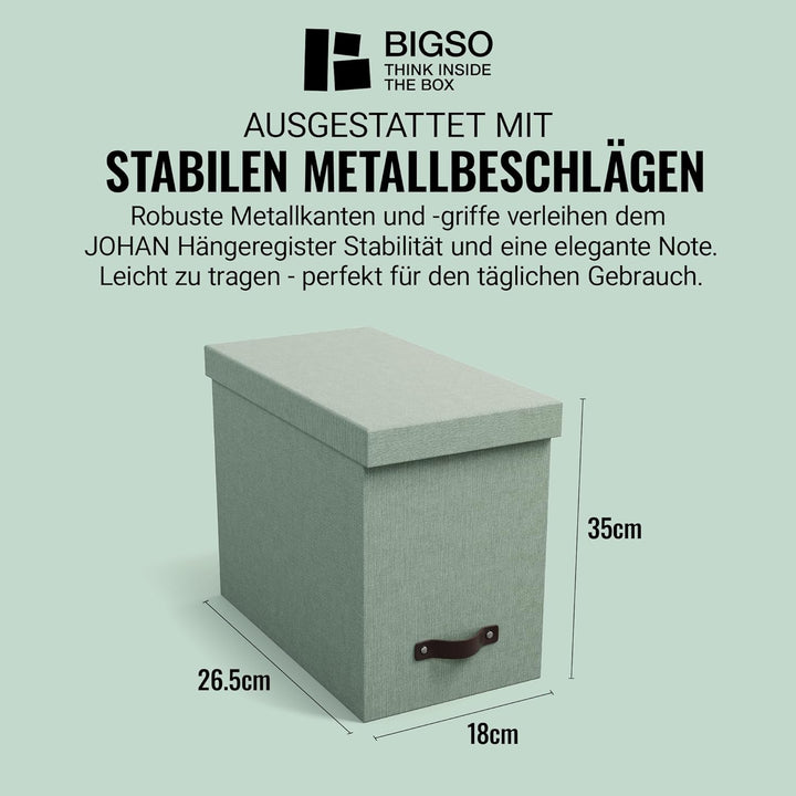 BIGSO JOHAN Hängeregisterbox A4 – Hängemappenbox mit Deckel und Griff – Schreibtischablage für Hänge