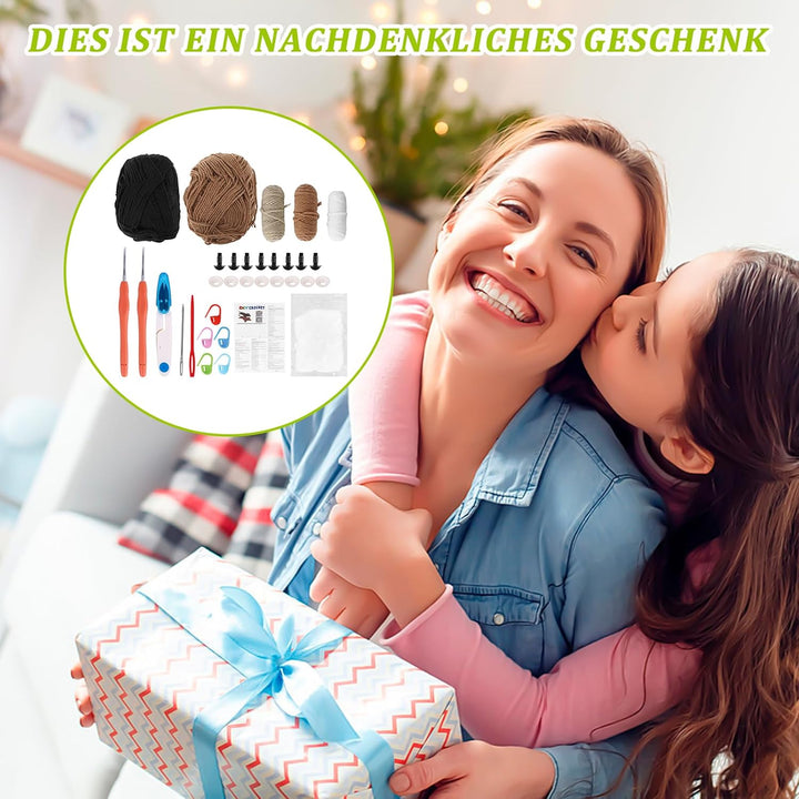 OurLeeme Häkelset für Anfänger, Häkeln Tiere Häkelnadelset Dackel-Starter-Strickset mit Dackelgarn,