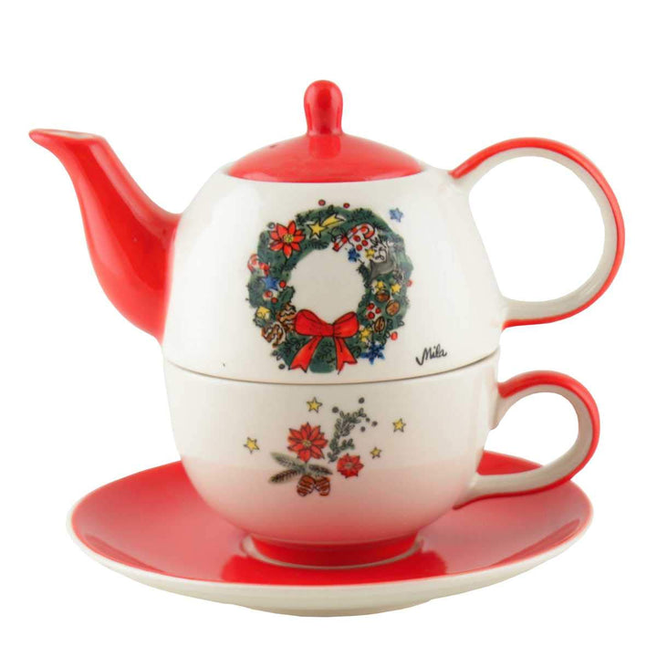 440s Mila Keramik Tee-Set Tea for One Motiv Weihnachtskranz | MI-99219 | 4045303992191