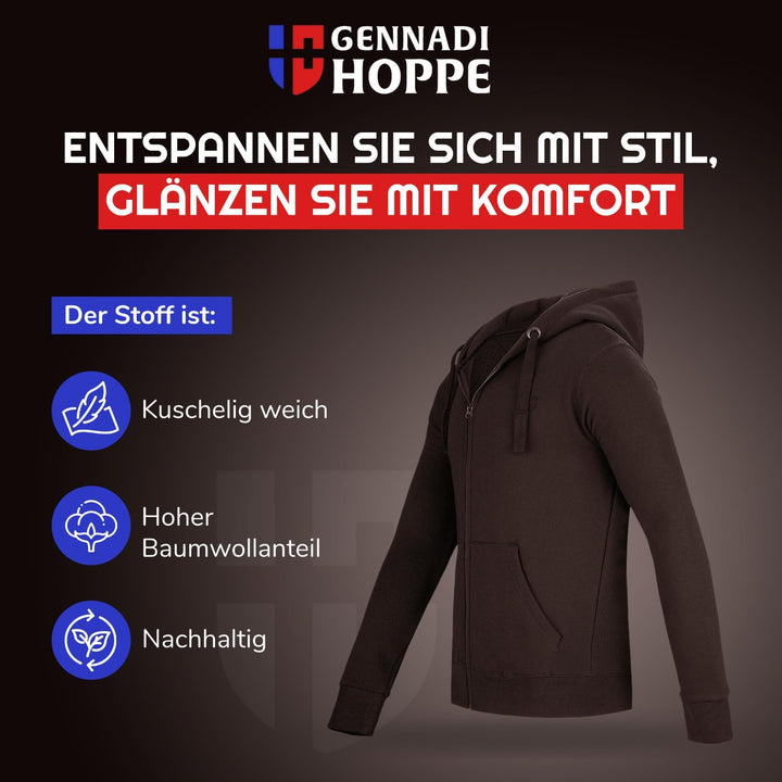 Gennadi Hoppe Herren Sweatjacke Kapuzenjacke mit Baumwolle Sport & Freizeitjacke M Braun (Brown), M
