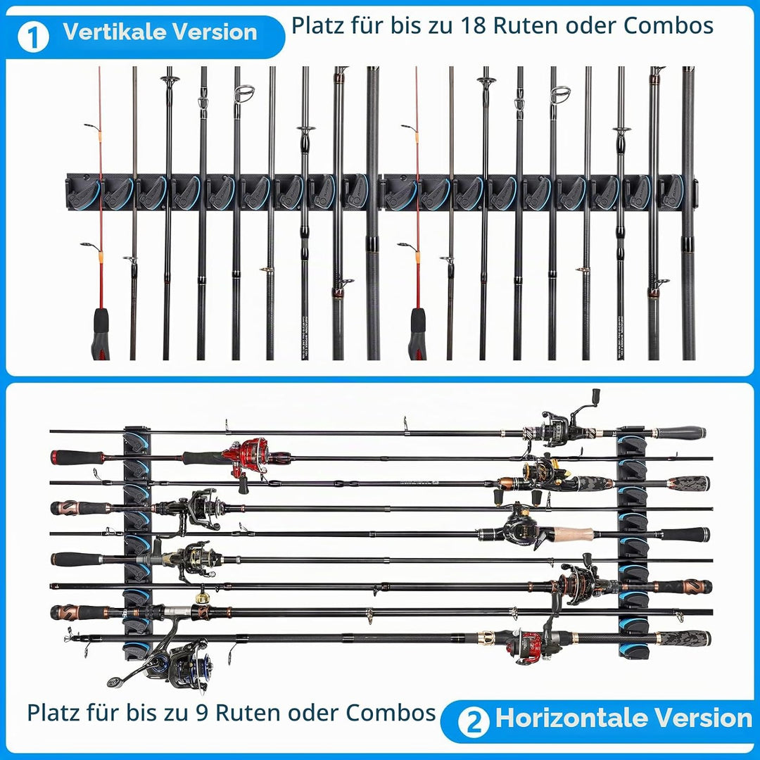 PLUSINNO Vertikaler Angelrutenhalter, Wandmontage, Angelrutenhalter für bis zu 18 Ruten oder Kombina