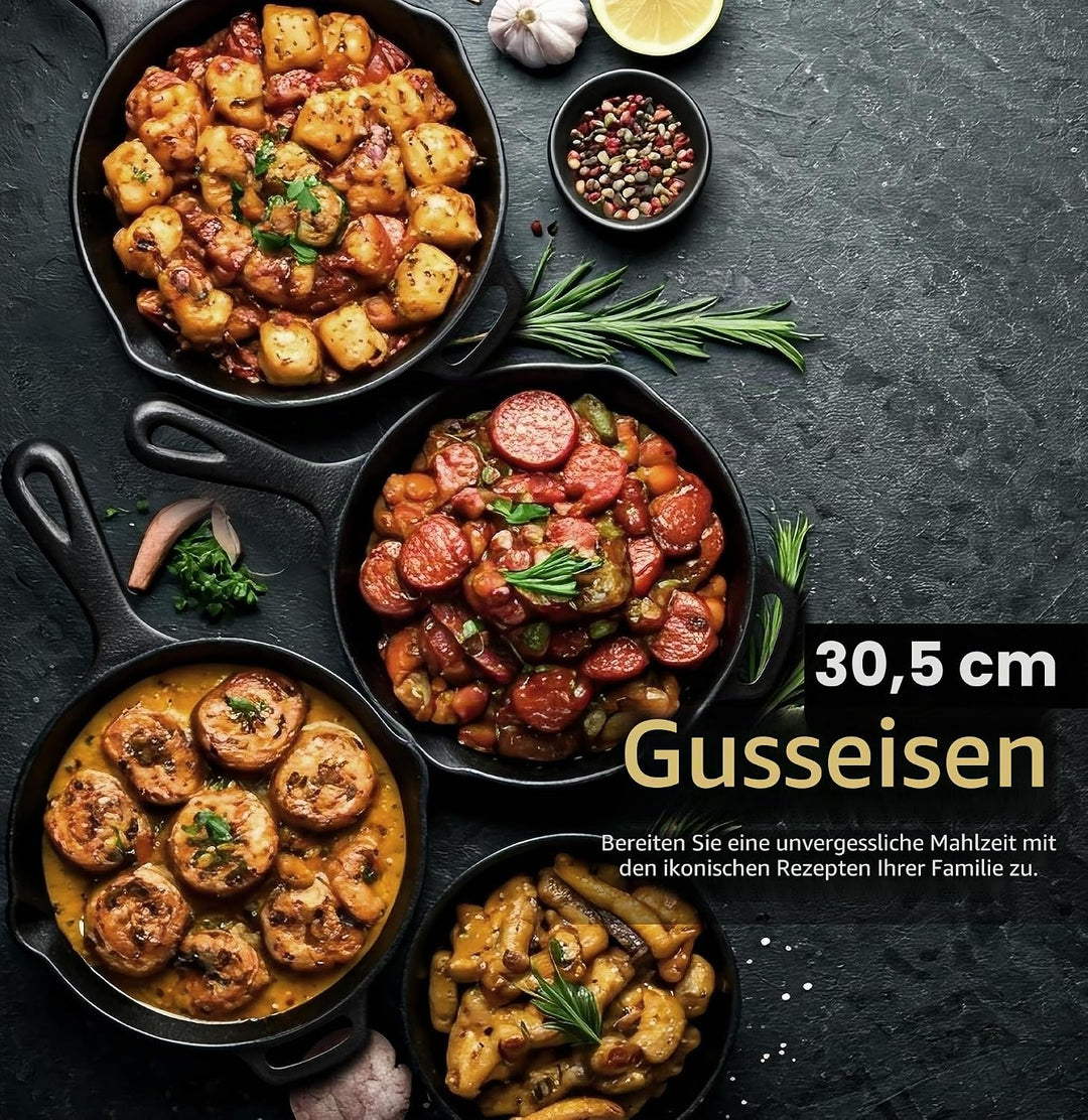 KICHLY Vorgewürzt Gusseisen Skillet 12 Zoll, Safe Grill Kochgeschirr für den Innen- und Aussenbereic