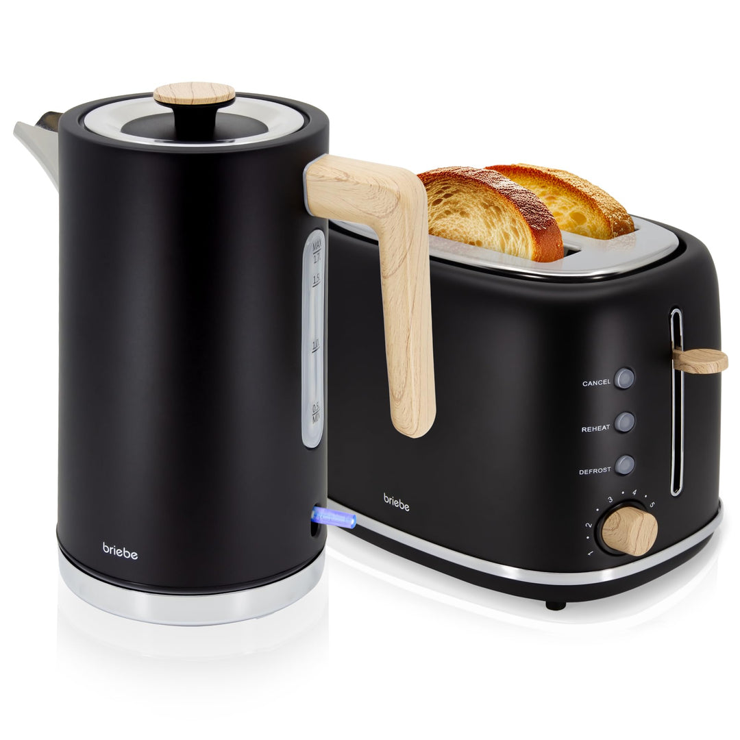 briebe Nordic Set Toaster 2 Scheiben Breite Schlitze mit Brötchenaufsatz, 6 Toast Stufen + Wasserkoc