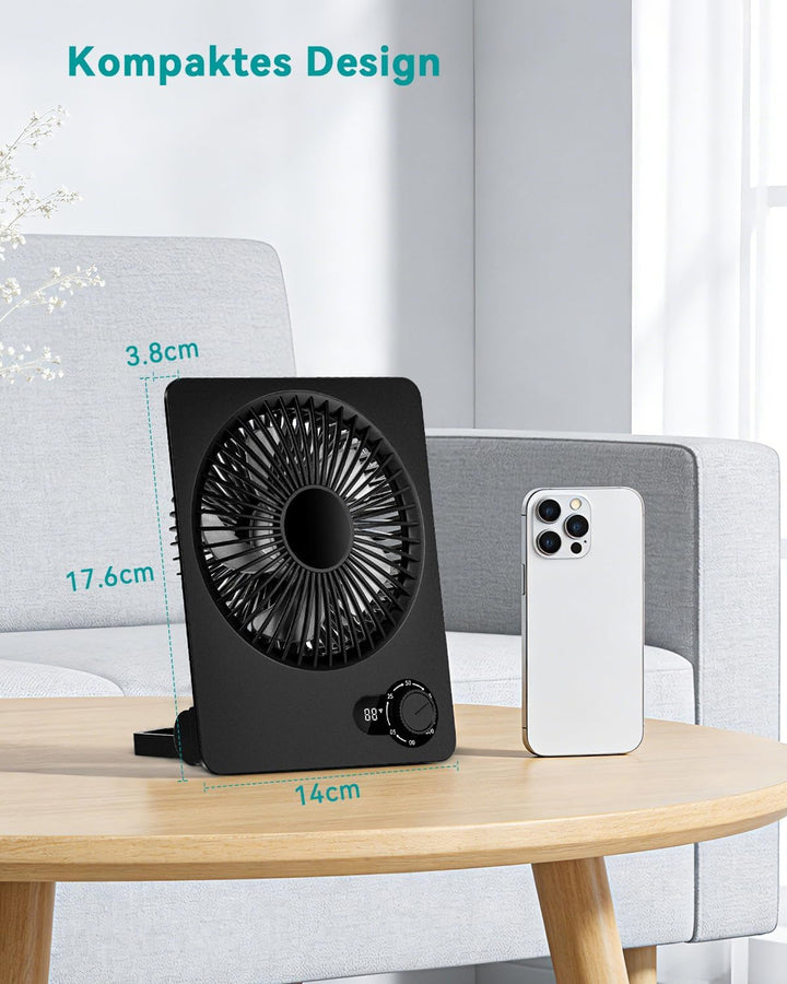 Klein Tischventilator,Leise Ventilator Akku 4000mAh 100 Geschwindigkeiten 180°Einstellbar Tragbarer