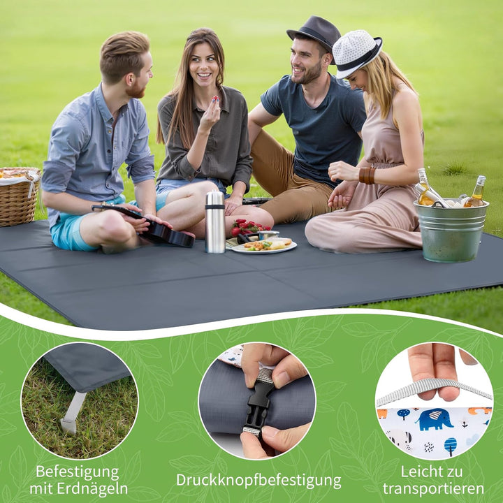 Kiiwah Picknickdecke Outdoor 200 x 150 cm, Faltbar Picnic Blanket Waterproof Leicht und Tragbar Stra