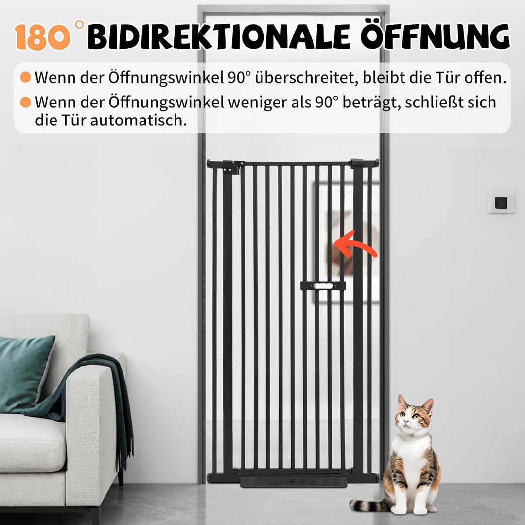 Schutzgitter für Haustiere Extra Hoch, Haustiergitter Extra Hoch mit Doppelverriegelung, 180° Türöff