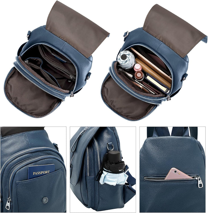 ALTOSY Echtes Leder Rucksack Geldbörse für Frauen Wandelbare Umhängetasche mit Schnalle Klappe Indig