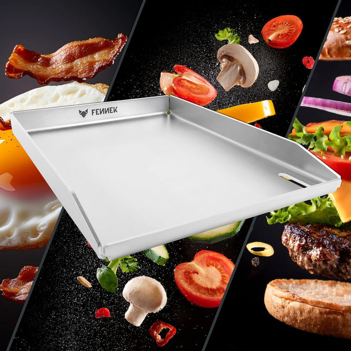 FENNEK Plancha 40 x 30 cm Teppanyaki Grillplatte mit Vorderkante & grossem Ablaufloch | 4,0 mm Edels