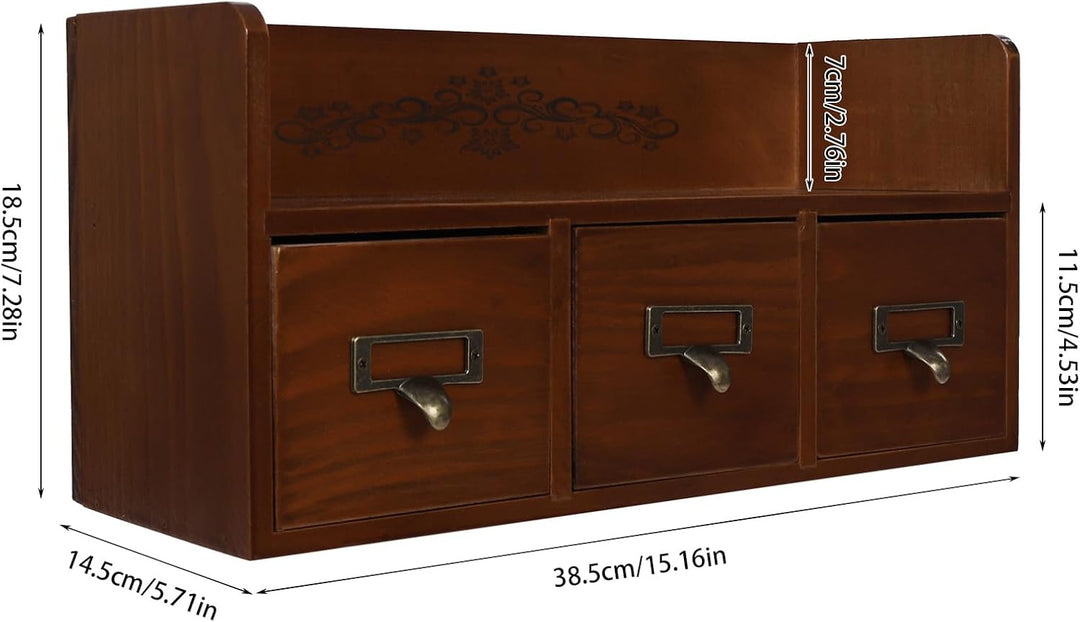 Vintage Desktop Schubladenbox Holz mit 3 Schubladen, Apothekerschrank Schmuckkästchen Holzkästchen H